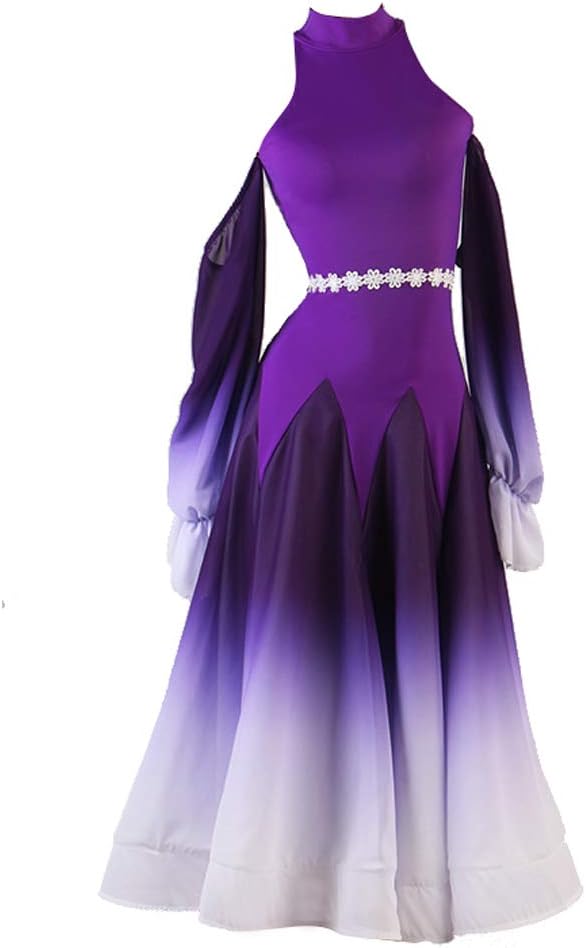 Women's Ballroom Dance Dress Splicing Performance Long Sleeve purple ? Modern Dance Competition Costumes large